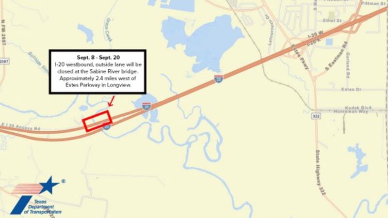 TxDOT ha anunciado un cierre de carril para la I-20 en Longview.